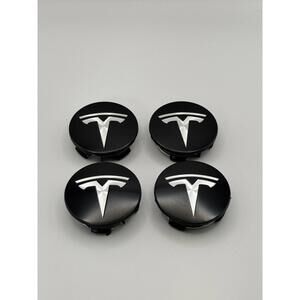 Tesla Wheel Center Hub Caps Black/Silver 56mm Fit Model 3 S X Y – Set of 4